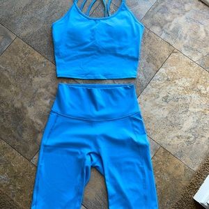 Baby light blue workout biker shorts & strappy tank workout set
